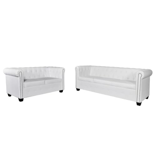 ChicAbode Chesterfield-Sofas 2-Sitzer und 3-Sitzer Kunstleder Garnitur Wohnmöbel Büromöbel Weiß von ChicAbode