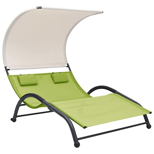 ChicAbode Doppel-Sonnenliege mit Sonnendach Textilene Doppelliege Gartenliege Liege Relaxliege Gartenmöbel Strandliege Freizeitliege Grün von ChicAbode