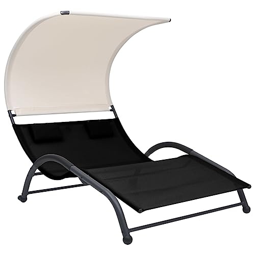 ChicAbode Doppel-Sonnenliege mit Sonnendach Textilene Doppelliege Gartenliege Liege Relaxliege Gartenmöbel Strandliege Freizeitliege Schwarz von ChicAbode