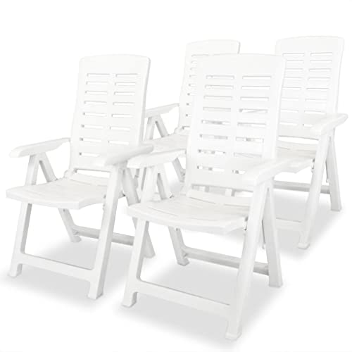 ChicAbode Garten-Liegestühle 4 STK. Kunststoff Gartenstuhl Verstellbar Witterungsbeständig Hochlehner Klappstuhl Liegestuhl Klappsessel Gartenstühle Stuhl Stühle Weiß von ChicAbode