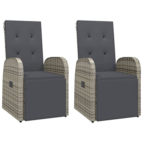 ChicAbode Garten-Liegestühle mit Kissen 2 STK. Grau Poly Rattan Gartenstuhl Verstellbar, Stuhl mit Liegefunktion, Terrassenstuhl Gartenmöbel von ChicAbode