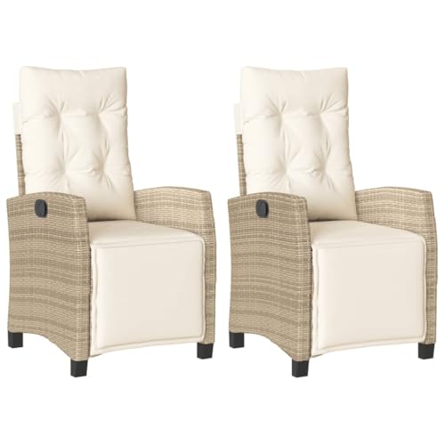 ChicAbode Gartensessel mit Fußteil 2 STK. Verstellbar Beige Poly Rattan Gartenstuhl, Garten Liegestuhl，Sessel Relaxsessel Gartenmöbel von ChicAbode