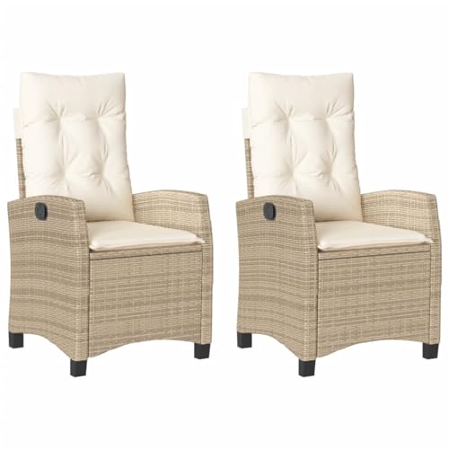 ChicAbode Gartensessel mit Kissen 2 STK. Verstellbar Beige Poly Rattan Gartenstuhl, Garten Liegestuhl，Sessel Relaxsessel Gartenmöbel von ChicAbode