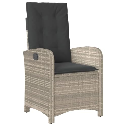 ChicAbode Gartensessel mit Kissen Verstellbar Hellgrau Poly Rattan Gartenstuhl Liegestuhl mit Stahlrahmen, Sessel Stuhl Relaxsessel von ChicAbode