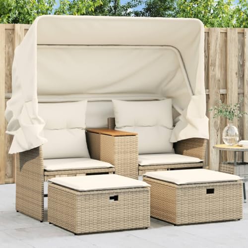 ChicAbode Gartensofa 2-Sitzer mit Dach und Hockern Beige Poly Rattan Gartebmöbel mit Vordach ChicAbode Gartensofa 2-Sitzer mit Dach und Hockern Beige Poly Rattan Gartebmöbel mit Vordach von ChicAbode