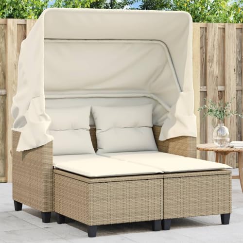ChicAbode Gartensofa 2-Sitzer mit Dach und Hockern Beige und Creme Poly Rattan von ChicAbode