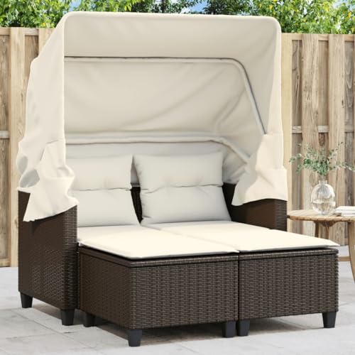 ChicAbode Gartensofa 2-Sitzer mit Dach und Hockern Braun Poly Rattan ChicAbode Gartensofa 2-Sitzer mit Dach und Hockern Braun Poly Rattan von ChicAbode