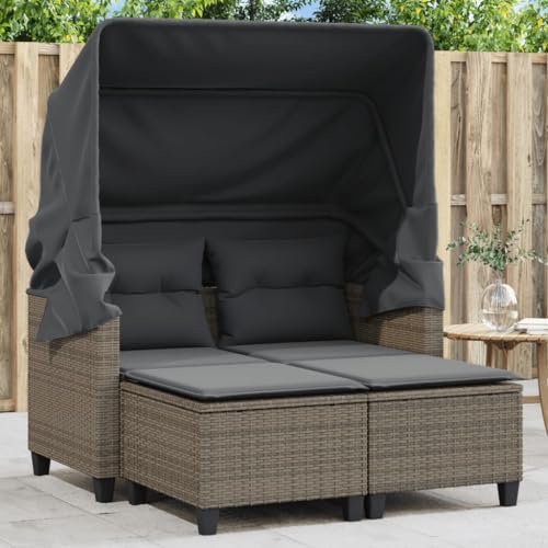 ChicAbode Gartensofa 2-Sitzer mit Dach und Hockern Grau Poly Rattan Gartebmöbel Gartengarnitur mit Vordach ChicAbode Gartensofa 2-Sitzer mit Dach und Hockern Grau Poly Rattan Gartebmöbel Gartengarnitur mit Vordach von ChicAbode