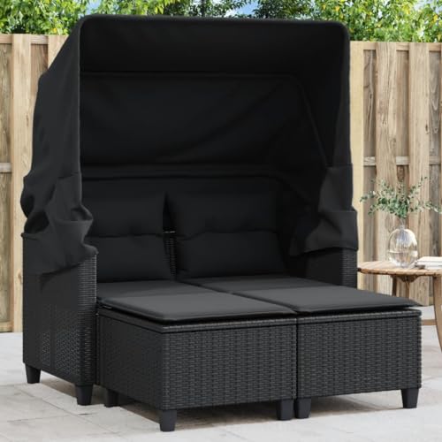 ChicAbode Gartensofa 2-Sitzer mit Dach und Hockern Schwarz Poly Rattan Gartebmöbel Gartengarnitur mit Vordach ChicAbode Gartensofa 2-Sitzer mit Dach und Hockern Schwarz Poly Rattan Gartebmöbel Gartengarnitur mit Vordach von ChicAbode