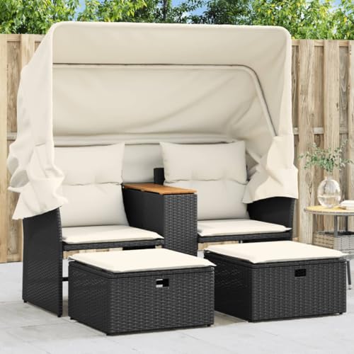 ChicAbode Gartensofa 2-Sitzer mit Dach und Hockern Schwarz Poly Rattan Gartebmöbel mit Vordach ChicAbode Gartensofa 2-Sitzer mit Dach und Hockern Schwarz Poly Rattan Gartebmöbel mit Vordach von ChicAbode
