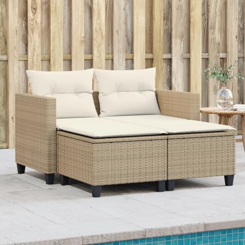 ChicAbode Gartensofa 2-Sitzer mit Hockern Beige und Creme Poly Rattan von ChicAbode