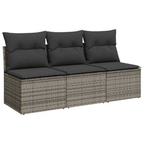 ChicAbode Gartensofa mit Kissen 3-Sitzer Grau Poly Rattan Terrassensofa mit abnehmbarem waschbarem Bezug, Gartenmöbel Terrassenmöbel von ChicAbode