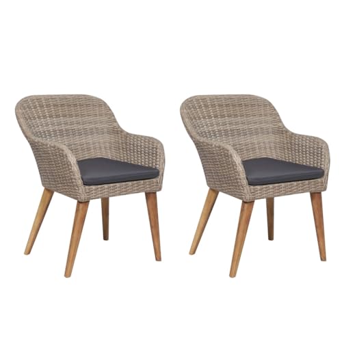 ChicAbode Gartenstühle mit Polstern 2 STK. Poly Rattan Braun Akazie Stuhl Sessel Essstuhl Gartensessel Armlehne von ChicAbode