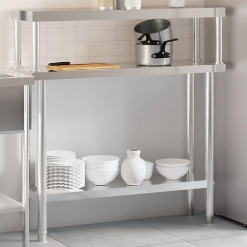 ChicAbode Küchen-Arbeitstisch mit Aufsatzboard 110x30x120 cm Edelstahl von ChicAbode