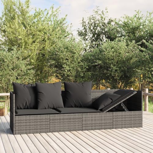 ChicAbode Outdoor-Loungebett mit Kissen Verstellbar Gartensofa, Sonnenliege mit Stahlrahmen, Relaxliege Lounge Sofa Grau Poly Rattan von ChicAbode