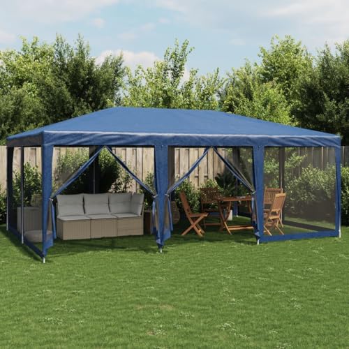 ChicAbode Partyzelt mit 10 Mesh-Seitenteilen Blau 6x4 m HDPE von ChicAbode