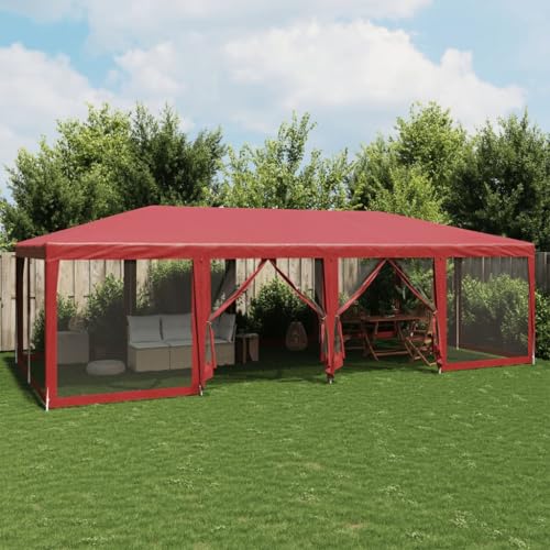 ChicAbode Partyzelt mit 12 Mesh-Seitenteilen Rot 8x4 m HDPE von ChicAbode
