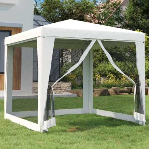 ChicAbode Partyzelt mit 4 Netz-Seitenwänden 2,5 x 2,5 m Weiß Gartenzelt Festzelt Pavillon Gartenpavillon Gazebo Gartenlaube Bierzelt Camping HDPE von ChicAbode