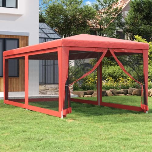 ChicAbode Partyzelt mit 6 Mesh-Seitenwänden Rot 3x6 m HDPE von ChicAbode