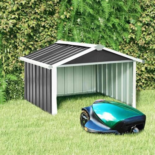 ChicAbode Rasenmäher Garage 92x97x63 cm Verzinkter Stahl Rasenroboter Mähroboter Dach Überdachung Unterstand Sonnenschutz Mährobotergarage Verzinkter Anthrazit von ChicAbode