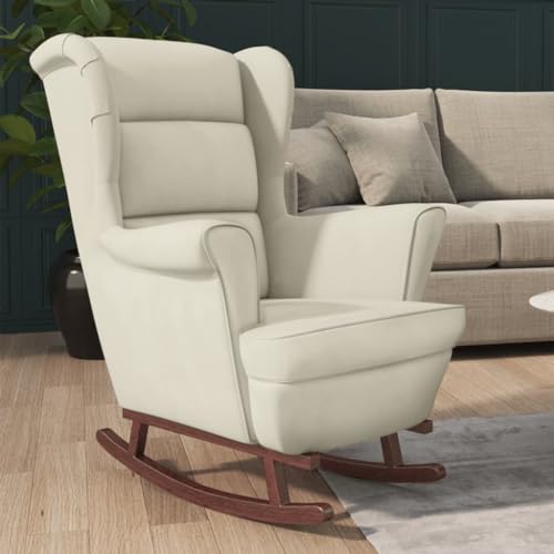 ChicAbode Schaukelstuhl mit Massivholz-Gummibeinen Creme Samt von ChicAbode