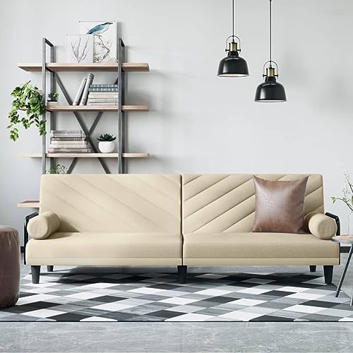 ChicAbode Schlafsofa Sofabett Gästesofa Schlafcouch Bettsofa mit Armlehnen Stoff Creme von ChicAbode