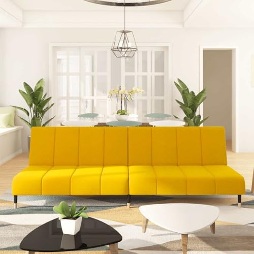 ChicAbode Schlafsofa Sofabett Gästesofa Schlafcouch Schlafsofa Bettsofa 2-Sitzer Gelb Samt von ChicAbode
