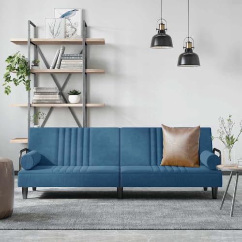 ChicAbode Schlafsofa Sofabett Gästesofa Schlafcouch Schlafsofa Bettsofa mit Armlehnen Blau Samt von ChicAbode