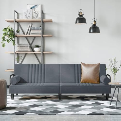 ChicAbode Schlafsofa Sofabett Gästesofa Schlafcouch Schlafsofa Bettsofa mit Armlehnen Couch für Wohnzimmer Dunkelgrau Samt von ChicAbode