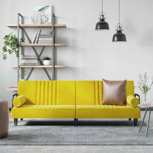 ChicAbode Schlafsofa Sofabett Gästesofa Schlafcouch Schlafsofa Bettsofa mit Armlehnen Couch für Wohnzimmer Gelb Samt von ChicAbode