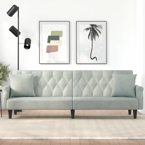ChicAbode Schlafsofa Sofabett Gästesofa Schlafcouch Schlafsofa Bettsofa mit Armlehnen Hellgrau Samt von ChicAbode