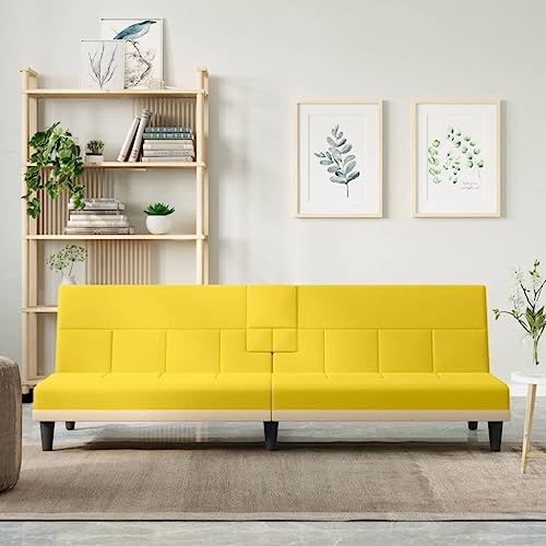 ChicAbode Schlafsofa Sofabett Gästesofa Schlafcouch Schlafsofa Bettsofa mit Getränkehaltern Hellgelb Stoff von ChicAbode
