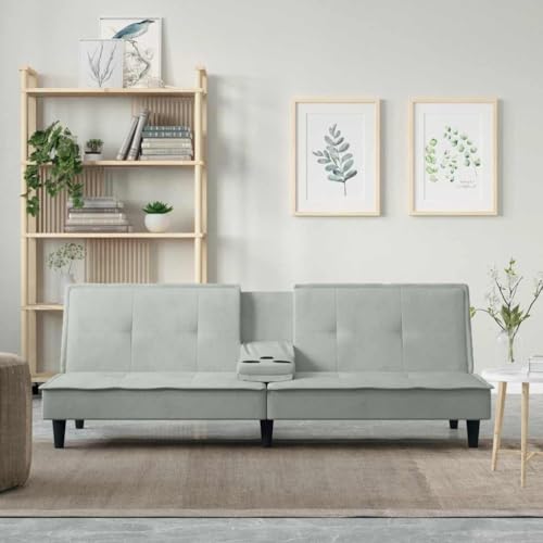 ChicAbode Schlafsofa Sofabett Schlafcouch Bettsofa mit Getränkehaltern Hellgrau Samt Gästesofa von ChicAbode