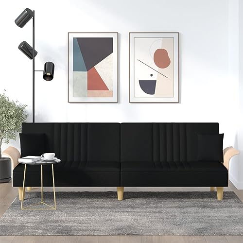ChicAbode Schlafsofa Sofabett Schlafcouch Gästesofa Bettsofa mit Armlehnen Schwarz Stoff von ChicAbode