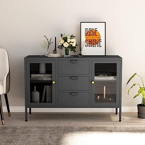 ChicAbode Sideboard Anthrazit 105x35x70 cm Stahl und Hartglas von ChicAbode