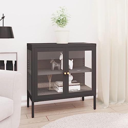 ChicAbode Sideboard Anthrazit 70x35x70 cm Stahl und Glas von ChicAbode