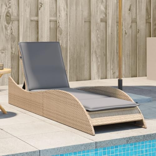 ChicAbode Sonnenliege mit Auflage Beige 60x205x73 cm Poly Rattan Doppelliege Verstellbare Rückenlehne, Gartenmöbel Strandliege Stahlrahmen ChicAbode Sonnenliege mit Auflage Beige 60x205x73 cm Poly Rattan Doppelliege Verstellbare Rückenlehne, Gartenmöbel Strandliege Stahlrahmen von ChicAbode
