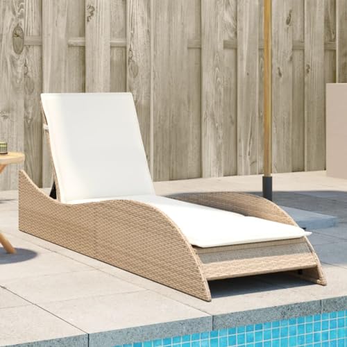 ChicAbode Sonnenliege mit Auflage Beige 60x205x73 cm Poly Rattan Doppelliege Verstellbare Rückenlehne, Gartenmöbel Strandliege Stahlrahmen von ChicAbode