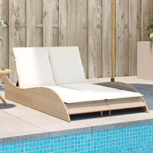 ChicAbode Sonnenliege mit Auflagen Beige 114x205x73 cm Poly Rattan Doppelliege Verstellbare Rückenlehne, Gartenmöbel Strandliege Stahlrahmen ChicAbode Sonnenliege mit Auflagen Beige 114x205x73 cm Poly Rattan Doppelliege Verstellbare Rückenlehne, Gartenmöbel Strandliege Stahlrahmen von ChicAbode