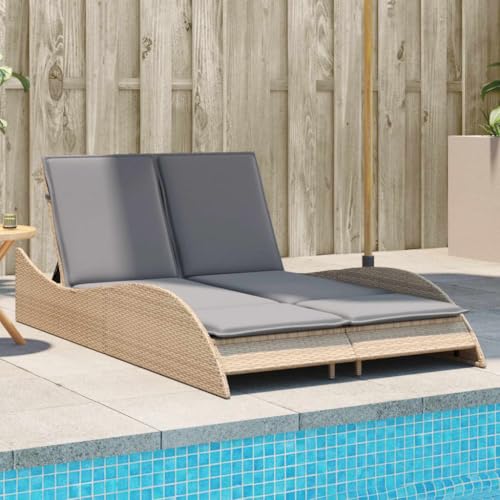 ChicAbode Sonnenliege mit Auflagen Beige 114x205x73 cm Poly Rattan Doppelliege Verstellbare Rückenlehne, Gartenmöbel Strandliege Stahlrahmen ChicAbode Sonnenliege mit Auflagen Beige 114x205x73 cm Poly Rattan Doppelliege Verstellbare Rückenlehne, Gartenmöbel Strandliege Stahlrahmen von ChicAbode