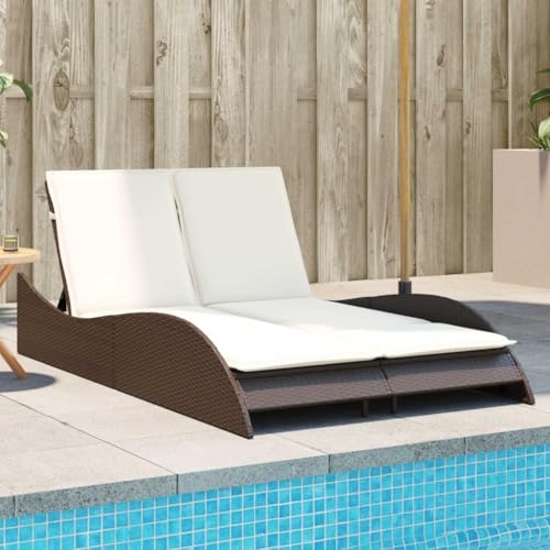 ChicAbode Sonnenliege mit Auflagen Braun 114x205x73 cm Poly Rattan Doppelliege Verstellbare Rückenlehne, Gartenmöbel Strandliege Stahlrahmen von ChicAbode