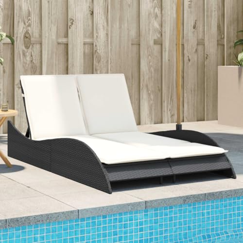 ChicAbode Sonnenliege mit Auflagen Schwarz 114x205x73 cm Poly Rattan Doppelliege Verstellbare Rückenlehne, Gartenmöbel Strandliege Stahlrahmen von ChicAbode