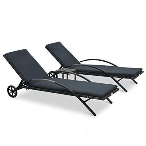 ChicAbode Sonnenliegen mit Tisch Poly Rattan Gartenliege Liege Gartenmöbel Relaxliege Strandliege Liegestuhl Freizeitliege Rattanmöbel Anthrazit von ChicAbode