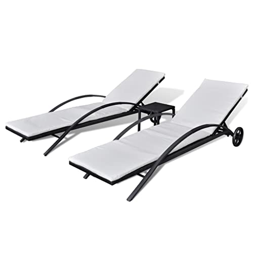 ChicAbode Sonnenliegen mit Tisch Poly Rattan Gartenliege Liege Gartenmöbel Relaxliege Strandliege Liegestuhl Freizeitliege Rattanmöbel Schwarz von ChicAbode