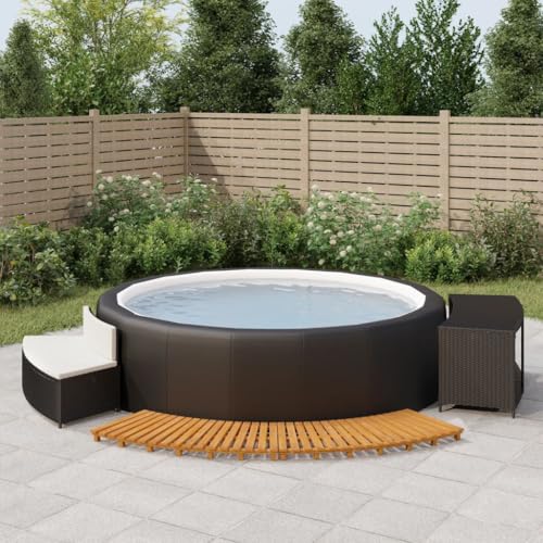 ChicAbode Whirlpool-Umrandung Schwarz Poly-Rattan Schwimmbecken Poolumrandung und Massivholz Akazie von ChicAbode