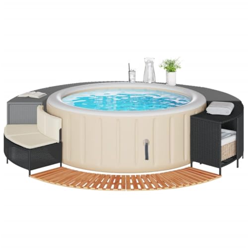 ChicAbode Whirlpool-Umrandung Schwarz Poly-Rattan und Massivholz Akazie Schwimmbecken Poolumrandung von ChicAbode