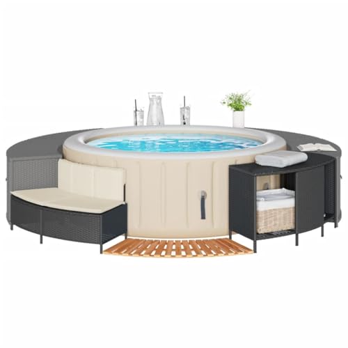 ChicAbode Whirlpool-Umrandung Schwarz Poly-Rattan und Massivholz Akazie Schwimmbecken Poolumrandung von ChicAbode