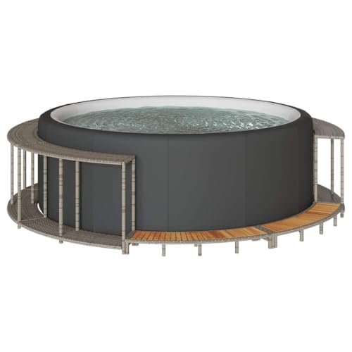 ChicAbode Whirlpool-Umrandung mit Stauraum Holztreppe Grau Poly Rattan Schwimmbecken Poolumrandung von ChicAbode
