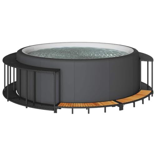 ChicAbode Whirlpool-Umrandung mit Stauraum Holztreppe Schwarz Poly Rattan Schwimmbecken Poolumrandung von ChicAbode