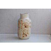 Vintage Glasierte Keramikvase Studio Kunst Keramik Wgite Braun Tontopf Vase Europäer Retro Hand Bemalt Mcm Mitte Des Jahrhunderts Modernes Wohndekor von ChicAndAntiques